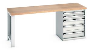 840mm High Benches Work Bench 2000x750x840mm with MPX Top /  5 Drawer Cabinet